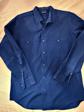 Patagonia Men's Cotton Button Down Shirt Blue Large